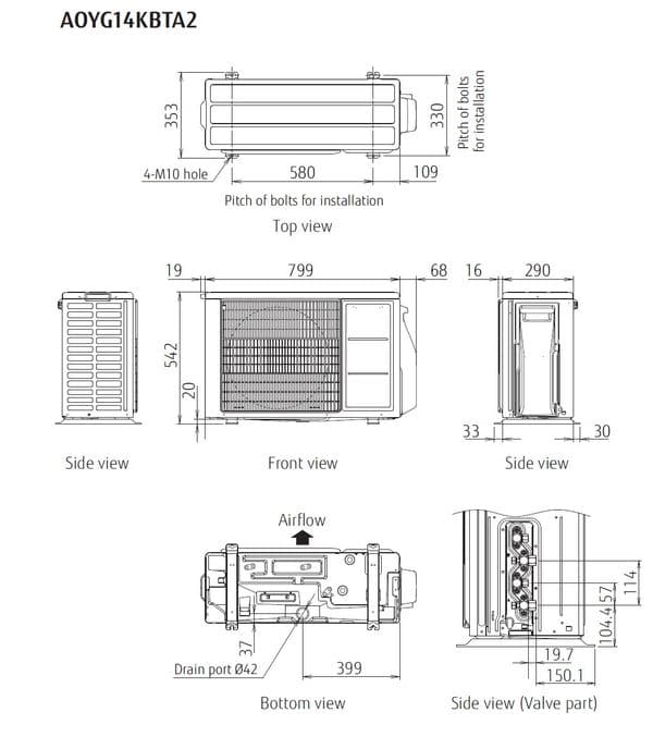 Fujitsu Air Conditioning AOYG14KBTA2 Heat Pump 2 x ASYG07KGTB 2Kw/7000Btu Wall R32 A+++ 240V~50Hz